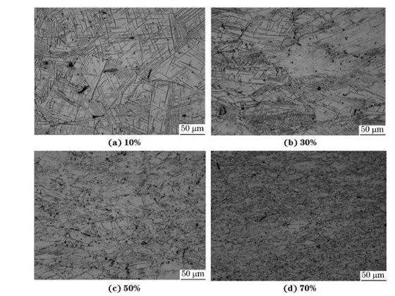 圖４ 在９８０ ℃、應(yīng)變速率為０．０１０s－１下壓縮至不同應(yīng)變量后GH４１６９合金的顯微組織