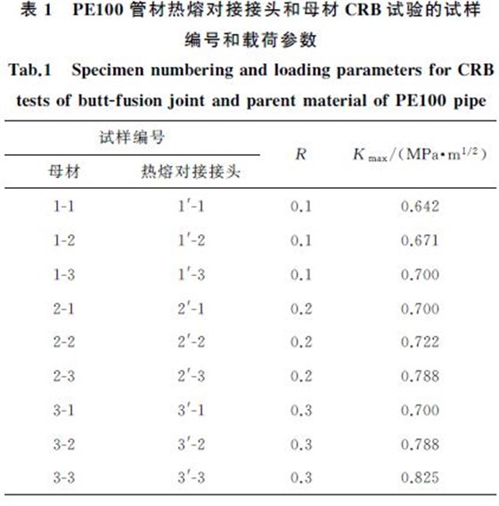 表１ PE１００管材熱熔對接接頭和母材CRB試驗(yàn)的試樣