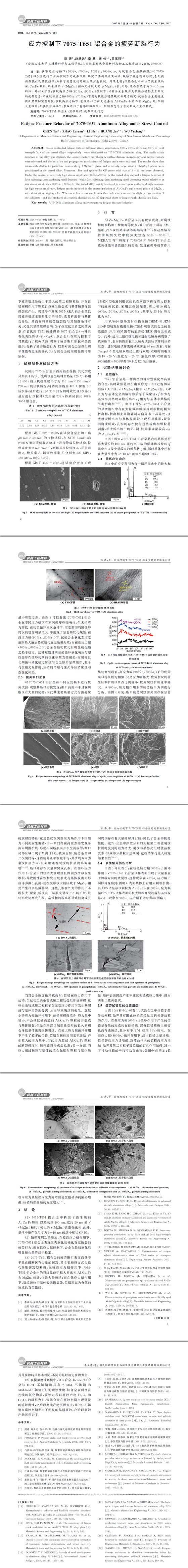 應(yīng)力控制下７０７５ＧT６５１鋁合金的疲勞斷裂行為