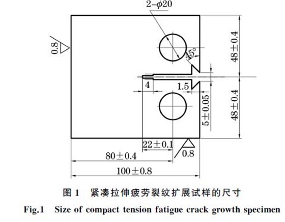 圖１ 緊湊拉伸疲勞裂紋擴(kuò)展試樣的尺寸