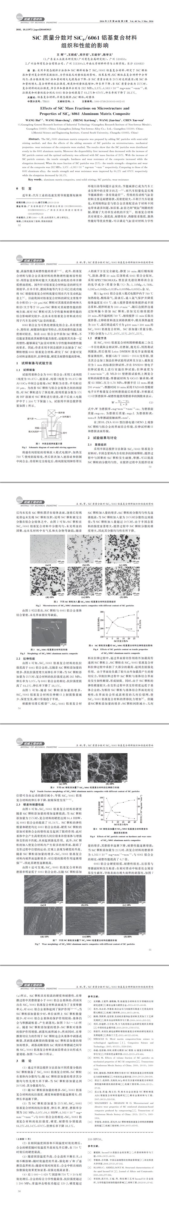 SiC質量分數(shù)對SiCp061鋁基復合材料組織和性能的影響