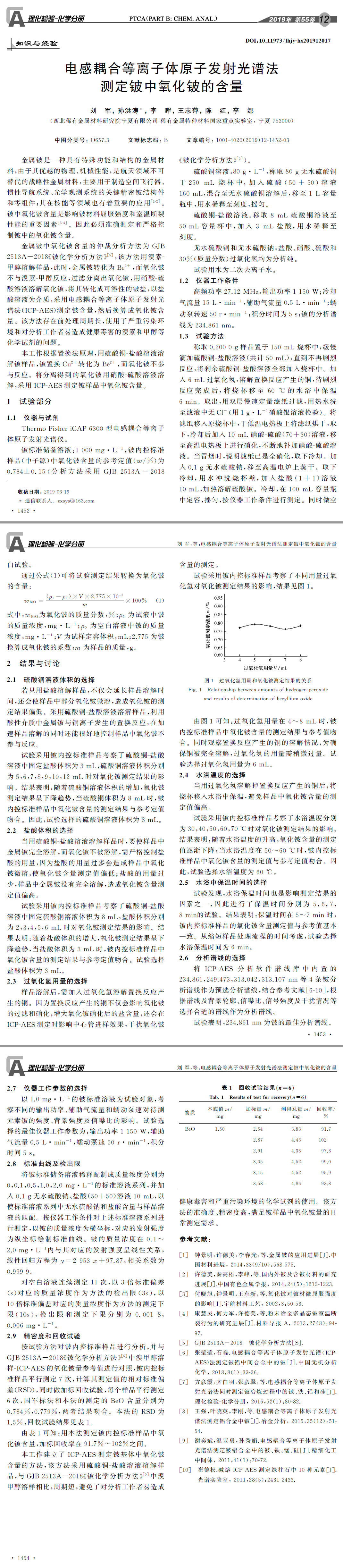 電感耦合等離子體原子發(fā)射光譜法測定鈹中氧化鈹?shù)暮? width=